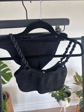 Hunza G Black Braided-Strap bikini